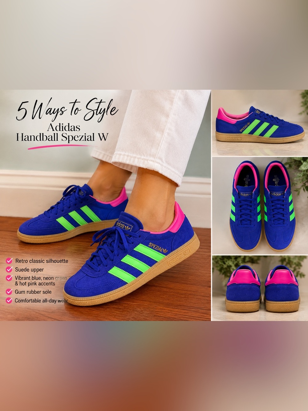 Adidas Handball Spezial W Lucid Blue Green Pink Suede Sneakers Size 8